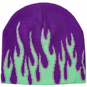 FLAME SKULL CAP BEANIE - PURPLE / GREEN