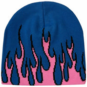 FLAME SKULL CAP BEANIE - BLUE / PINK