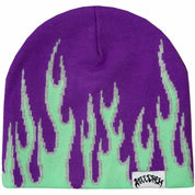 FLAME SKULL CAP BEANIE - PURPLE / GREEN