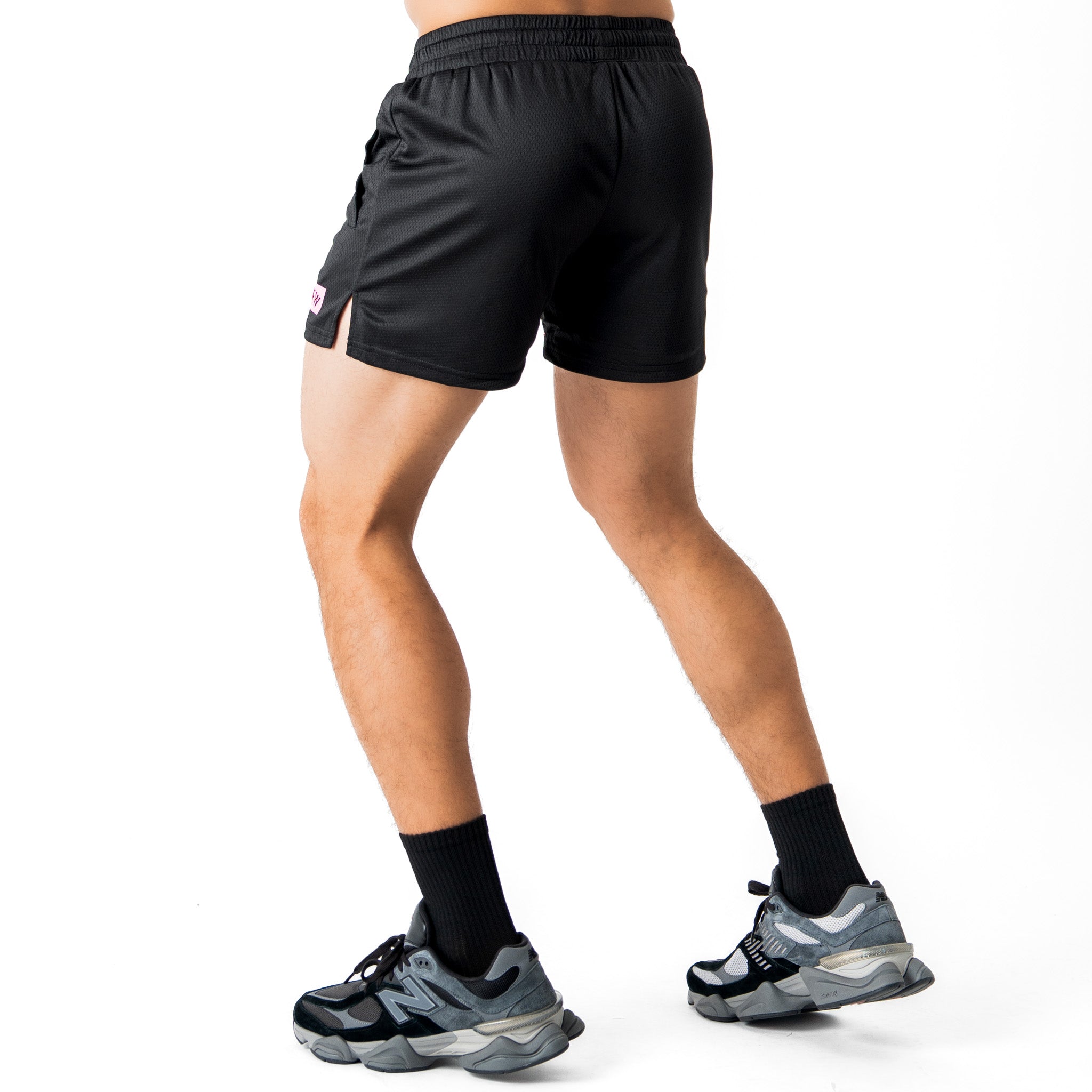 MUAY THAI FLAME SHORTS (MID THIGH CUT) - BLACK / PINK
