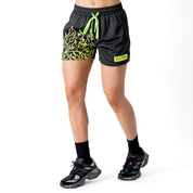 MUAY THAI FLAME SHORTS (MID THIGH CUT) - BLACK / NEON GREEN