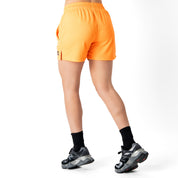 MUAY THAI FLAME SHORTS (MID THIGH CUT) - NEON ORANGE / BLACK