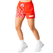 MUAY THAI FLAME SHORTS (MID THIGH CUT) - RED / WHITE