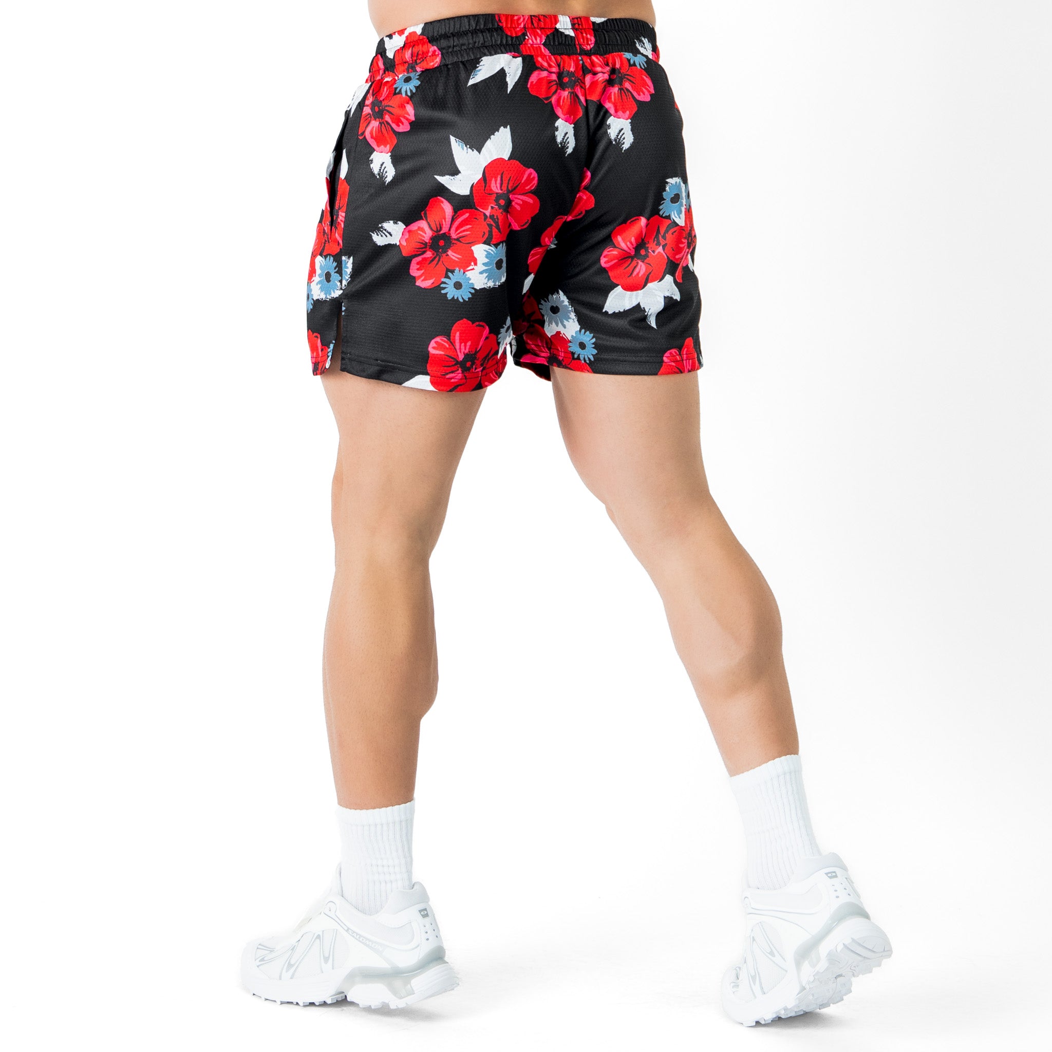 MUAY THAI SHORTS (MID THIGH CUT) FLORAL - BLACK