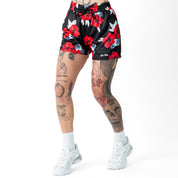 MUAY THAI SHORTS (MID THIGH CUT) FLORAL - BLACK
