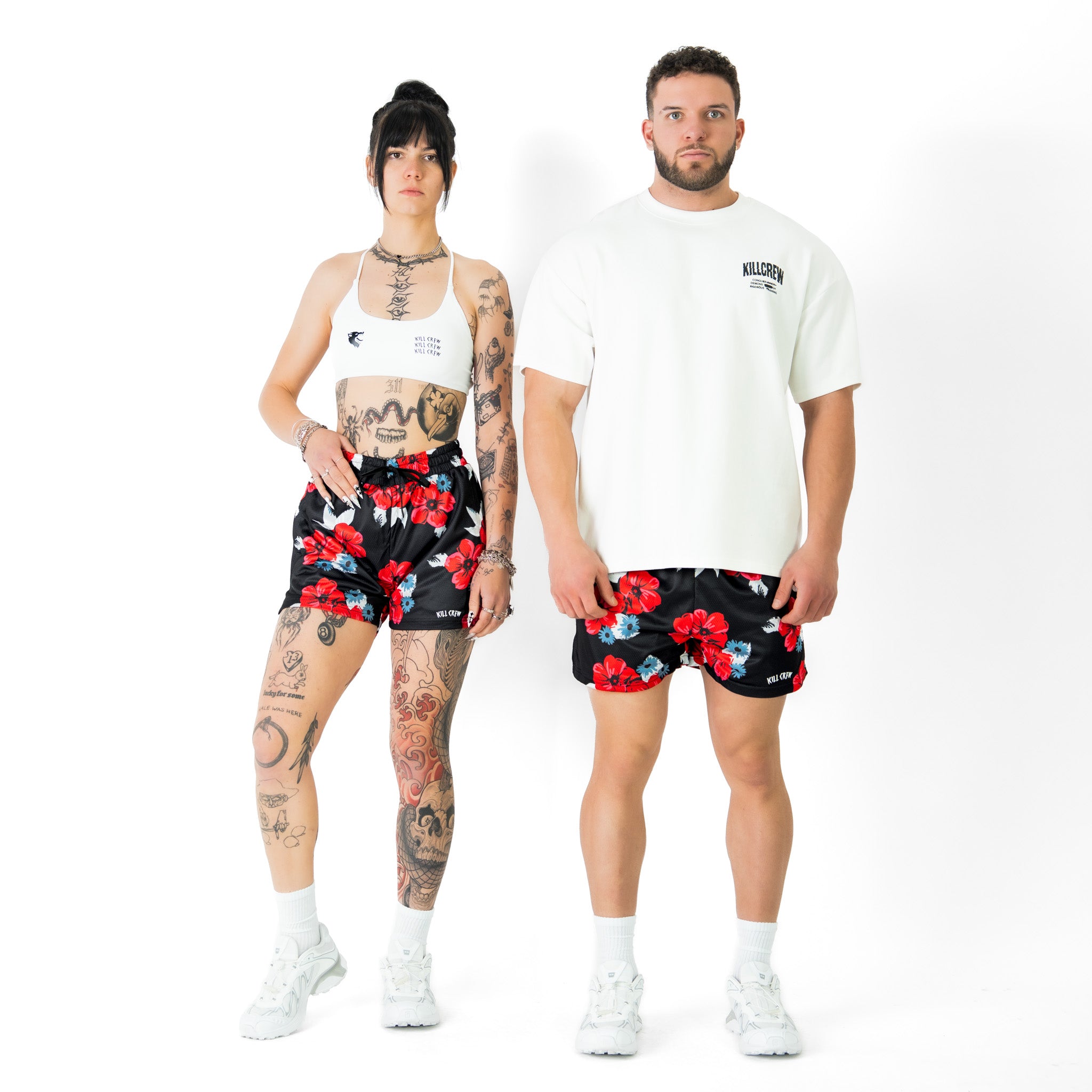 MUAY THAI SHORTS (MID THIGH CUT) FLORAL - BLACK – Kill Crew