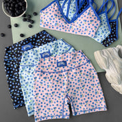 BLUEBERRY MID RISE BIKER SHORT - BLUE