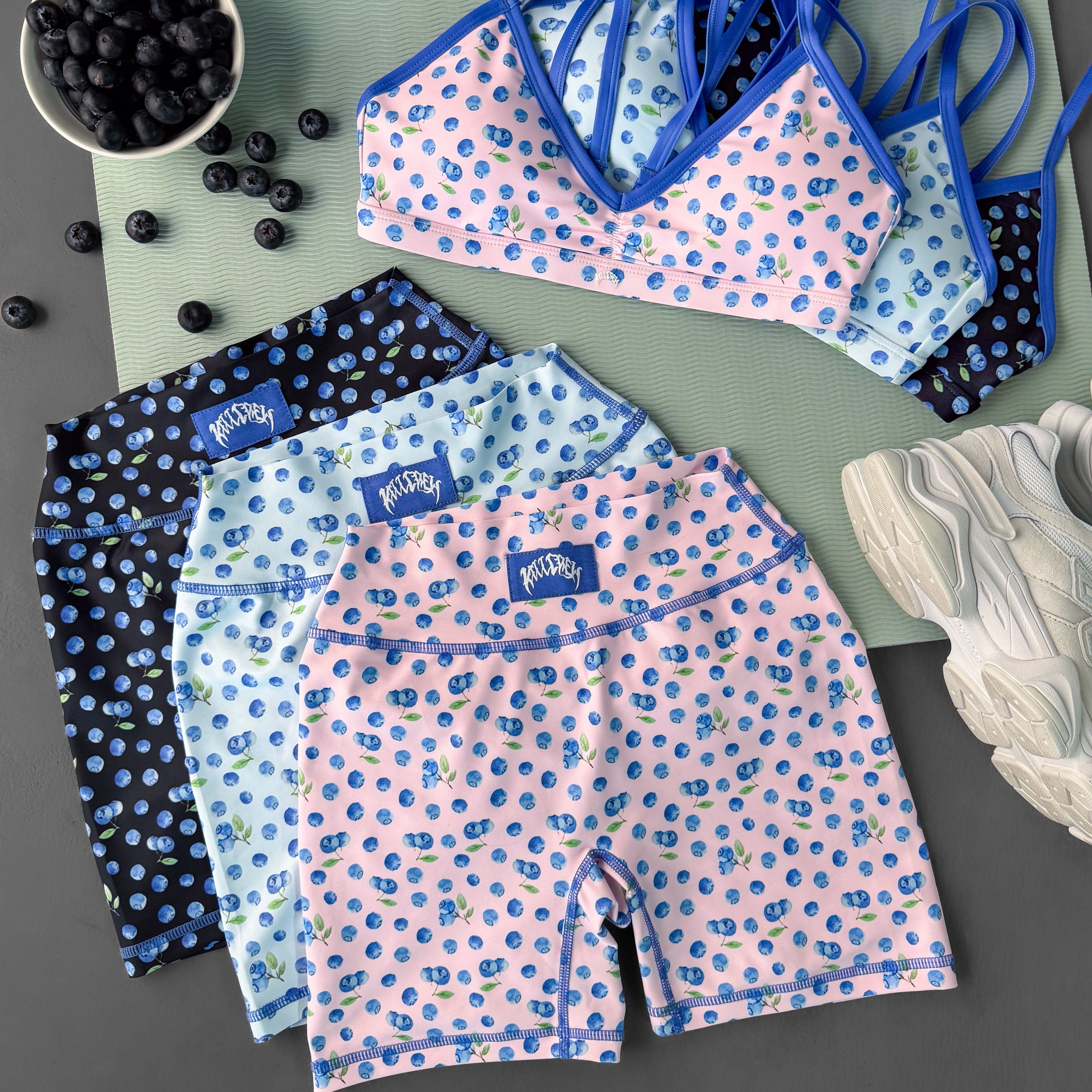 BLUEBERRY MID RISE BIKER SHORT - BLUE