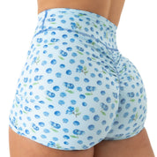 BLUEBERRY MID RISE BIKER SHORT - BLUE