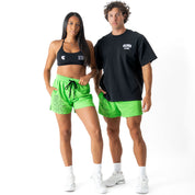 MUAY THAI SHORTS (MID THIGH CUT) - HIGHLIGHTER GREEN
