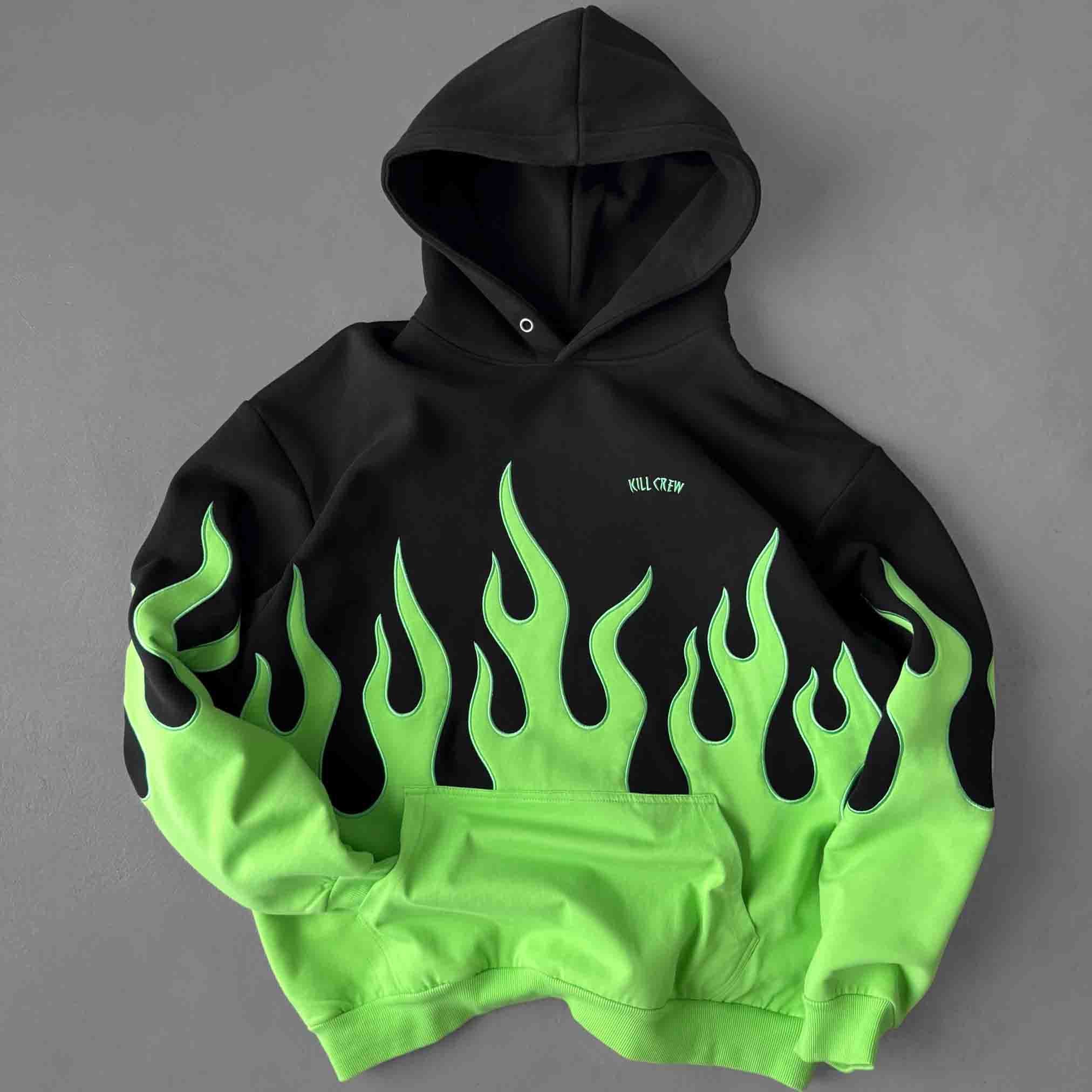 OVERSIZED PREMIUM HEATER HOODIE - BLACK / GREEN