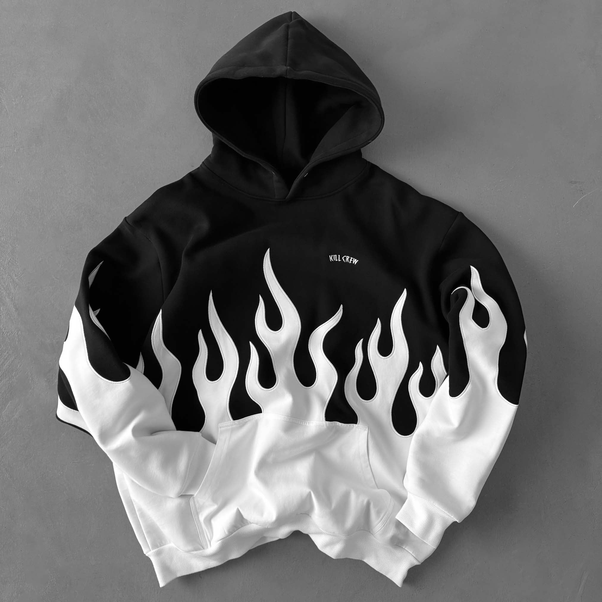 OVERSIZED PREMIUM HEATER HOODIE - BLACK / WHITE
