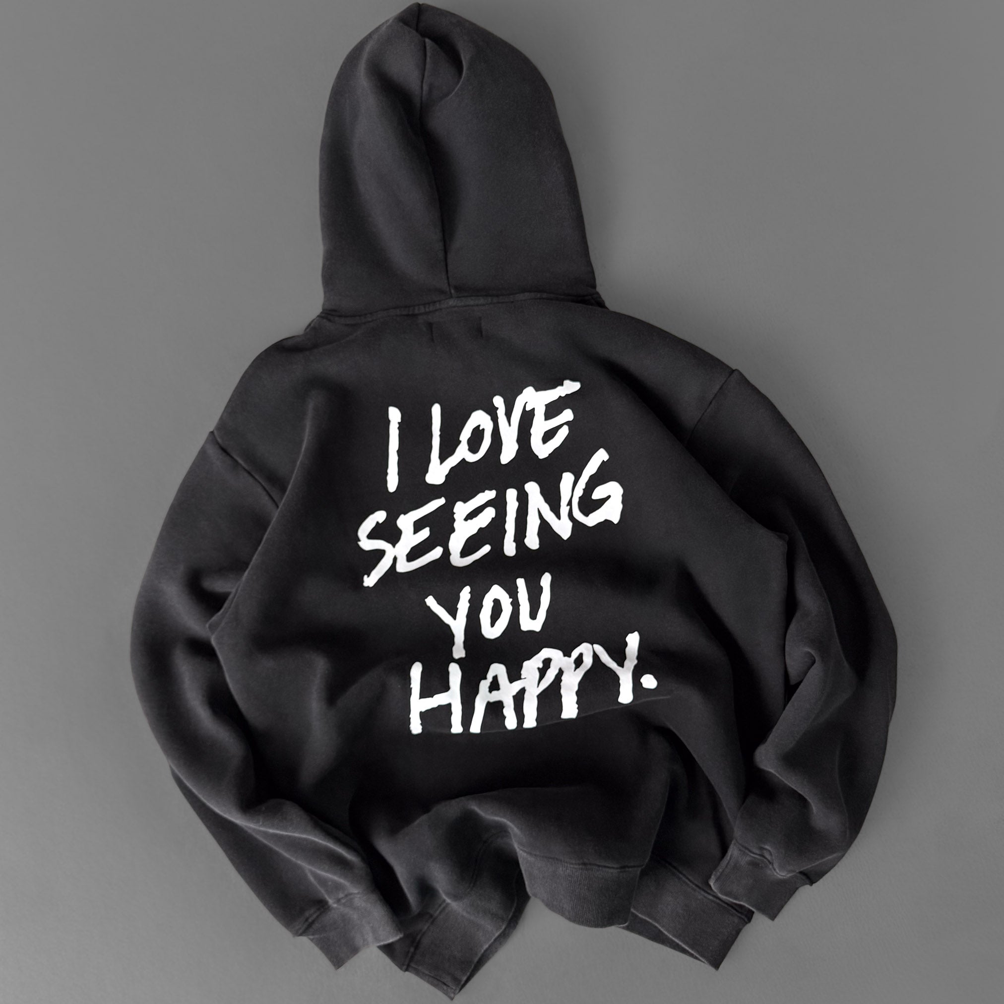 OVERSIZED LUX HOODIE "LOVE SEEING YOU HAPPY" - BLACK / WHITE