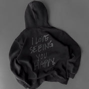 OVERSIZED LUX HOODIE "LOVE SEEING YOU HAPPY" - BLACKOUT
