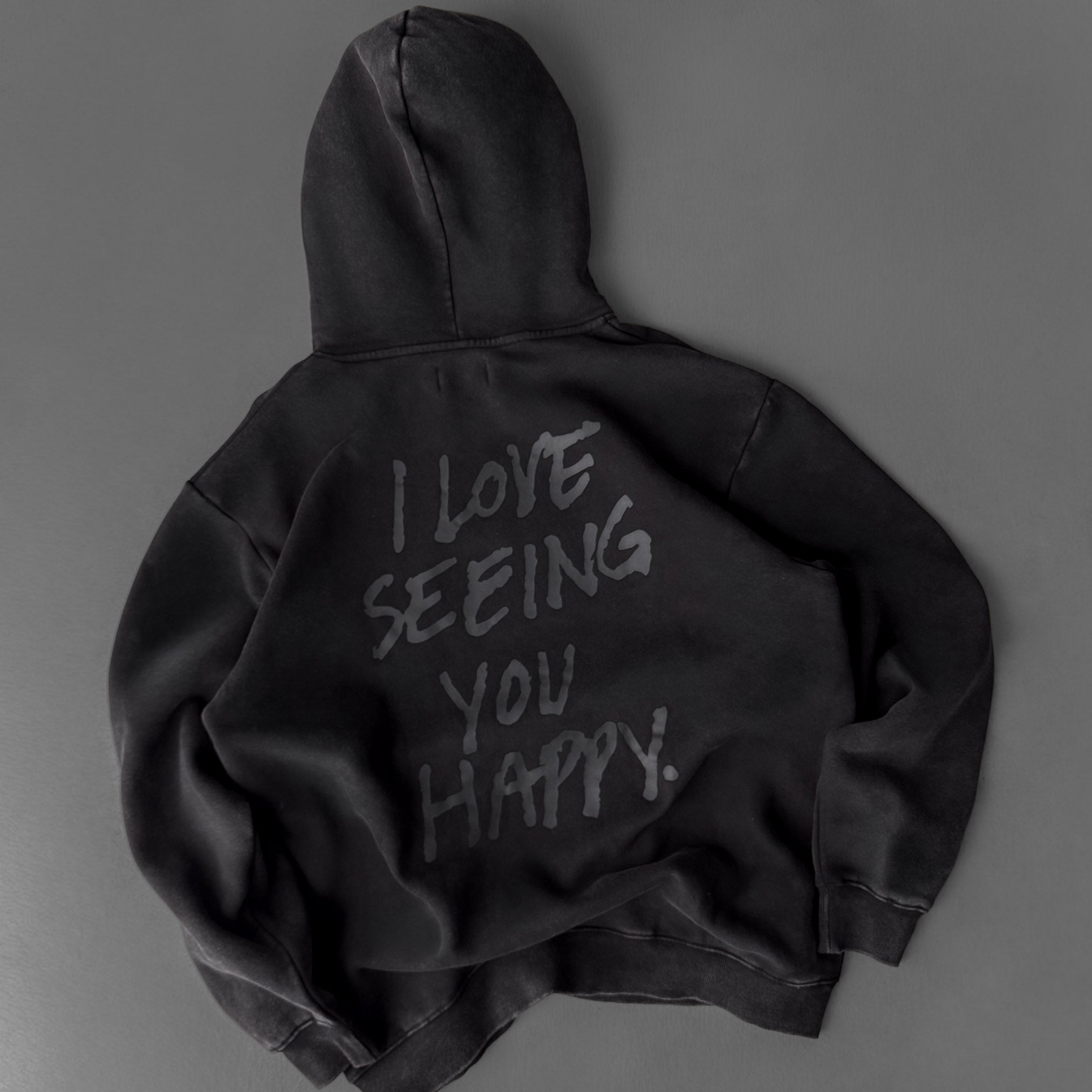 OVERSIZED LUX HOODIE "LOVE SEEING YOU HAPPY" - BLACKOUT