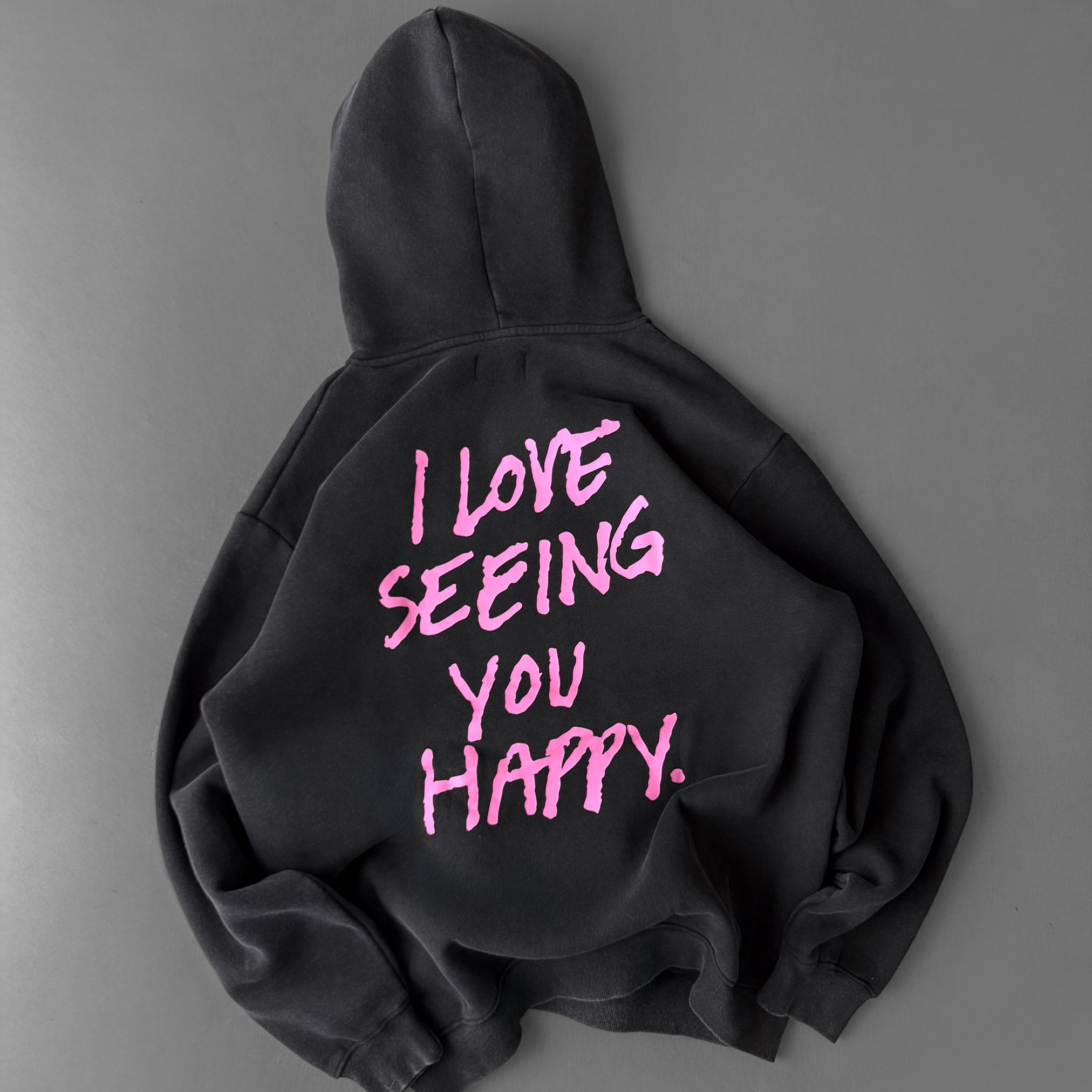 OVERSIZED LUX T-SHIRT "LOVE SEEING YOU HAPPY" - BLACK / PINK