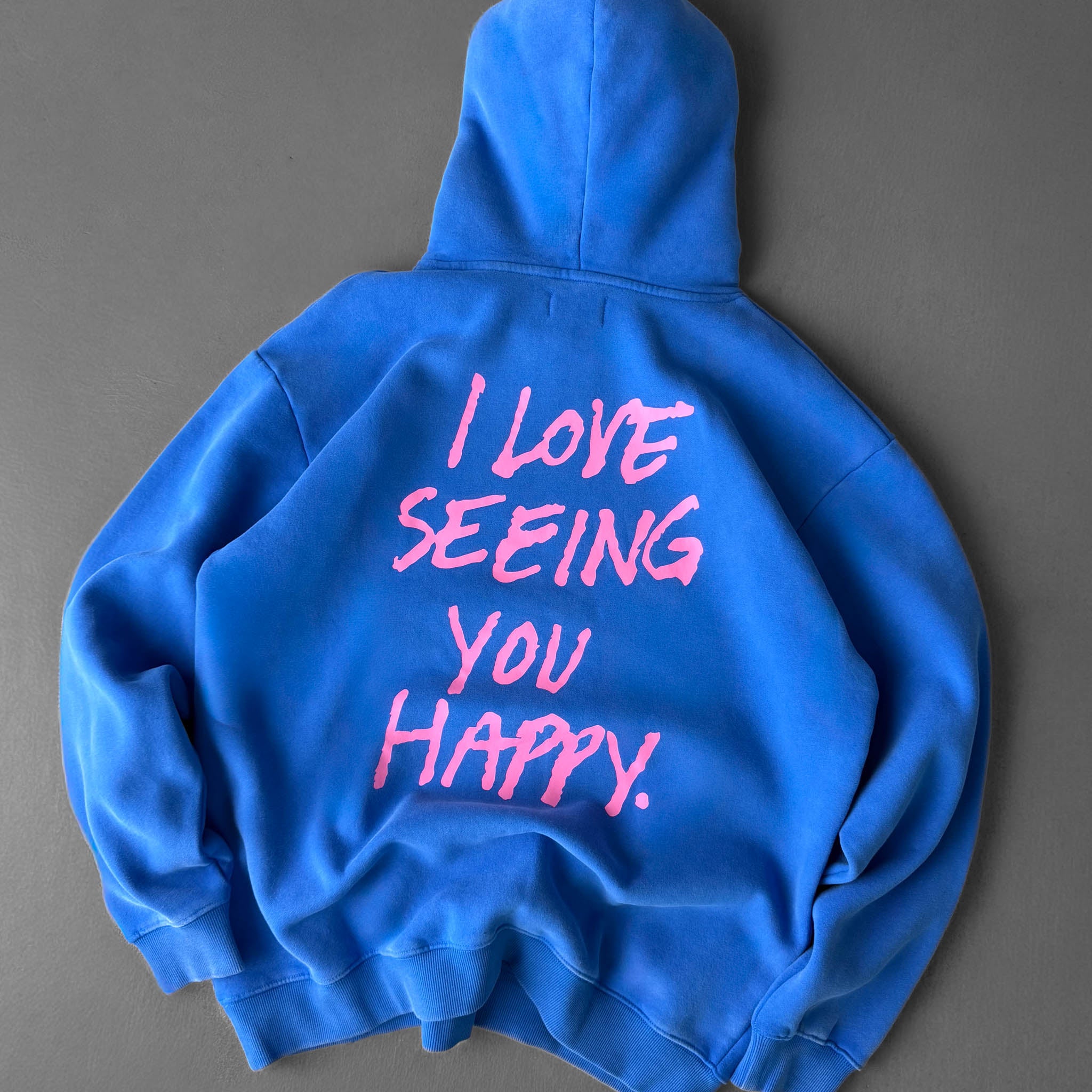 OVERSIZED LUX HOODIE "LOVE SEEING YOU HAPPY" - BLUE / PINK