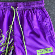 MUAY THAI FLAME SHORTS (MID THIGH CUT) - PURPLE / GREEN