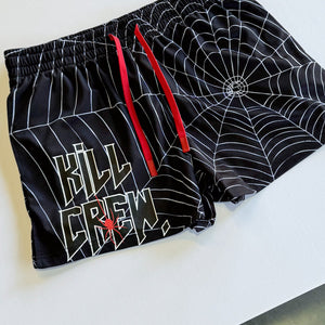 MUAY THAI SHORTS (MID THIGH CUT) SPIDER - BLACK / WHITE