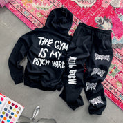 THE GYM IS MY PSYCH WARD HOODIE - BLACK / WHITE