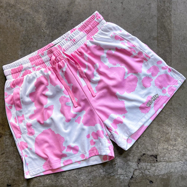 MOO THAI SHORTS (MID THIGH CUT) - PINK COW