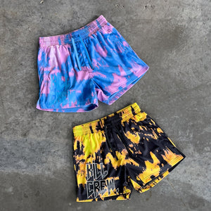 MUAY THAI SHORTS (MID THIGH CUT) ACID WASH - BLUE / PINK