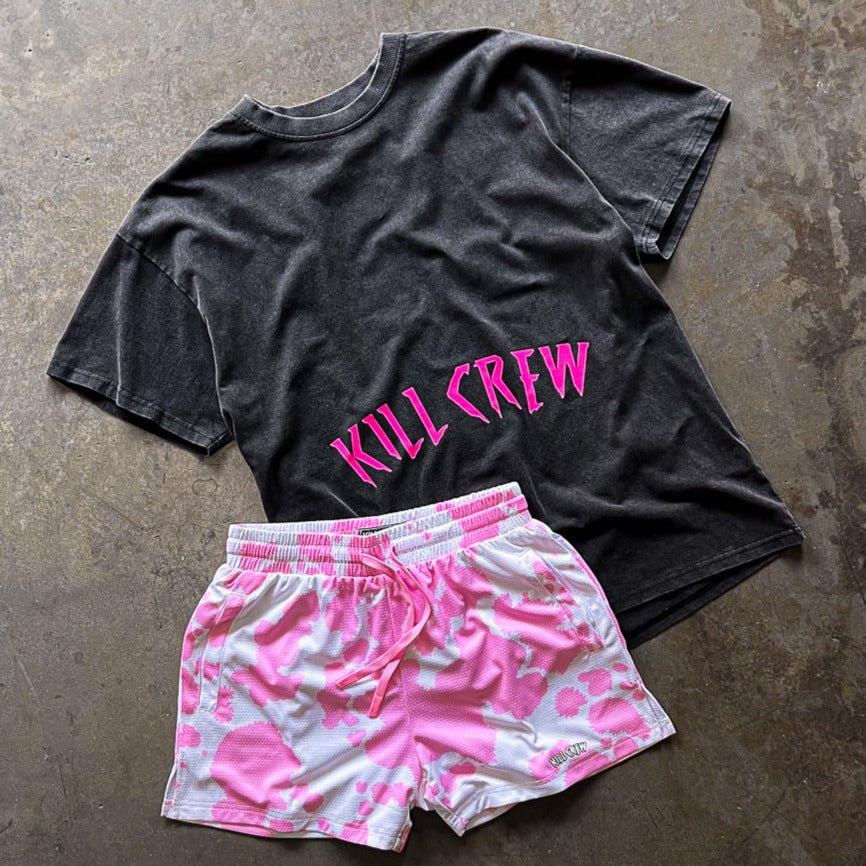 OVERSIZED LUX ACID WASH T-SHIRT - BLACK / PINK