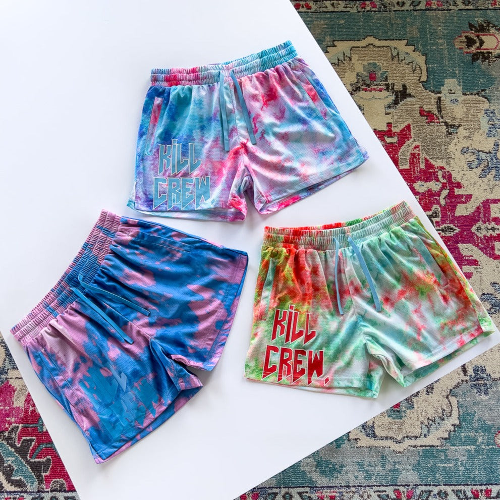 MUAY THAI SHORTS (MID THIGH CUT) TIE DYE - RED / GREEN