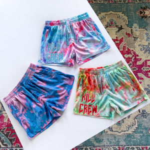 MUAY THAI SHORTS (MID THIGH CUT) TIE DYE - RED / GREEN