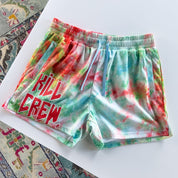 MUAY THAI SHORTS (MID THIGH CUT) TIE DYE - RED / GREEN