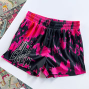 MUAY THAI SHORTS (MID THIGH CUT) ACID WASH - PINK / BLACK