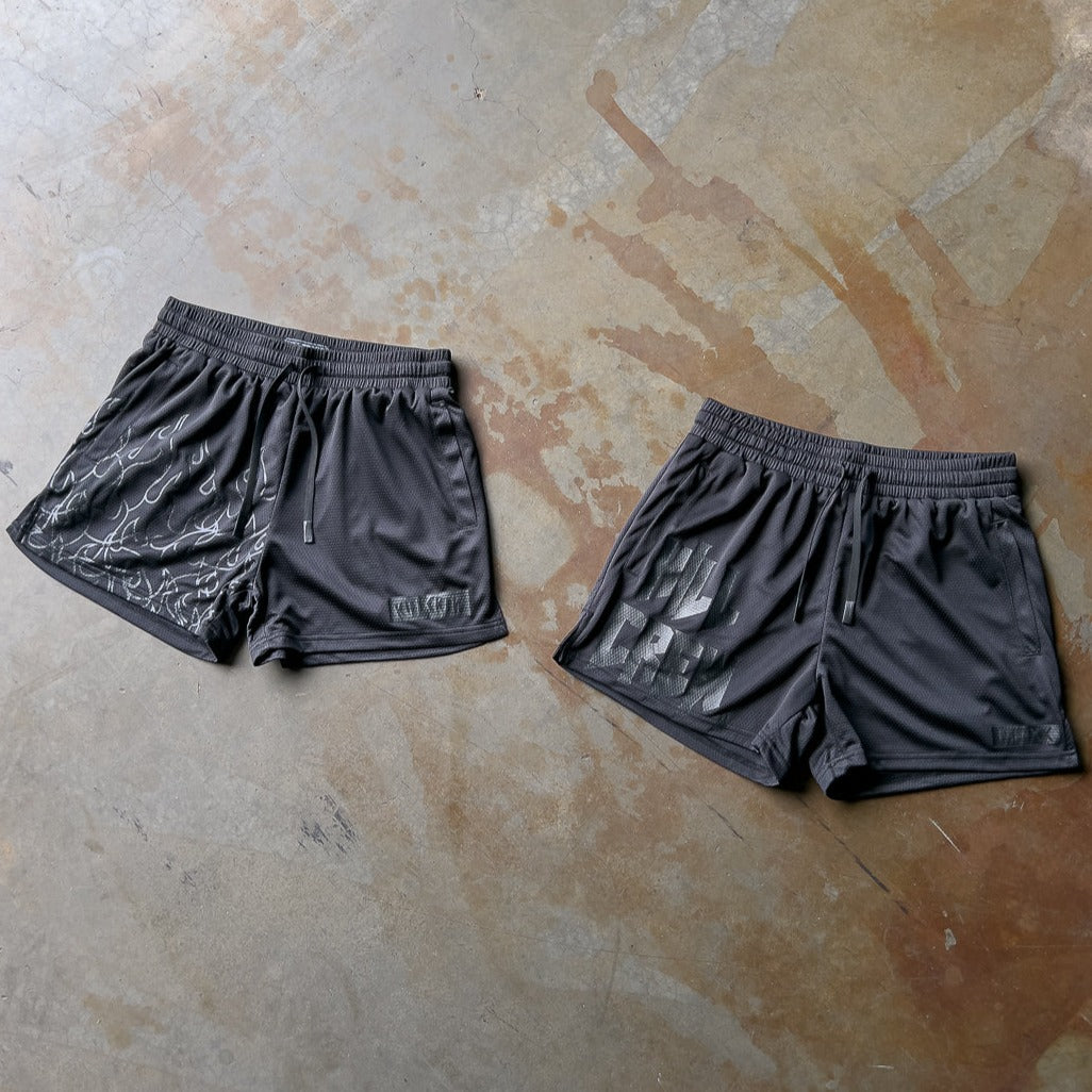 MUAY THAI FLAME SHORTS (MID THIGH CUT) - BLACKOUT - Kill Crew