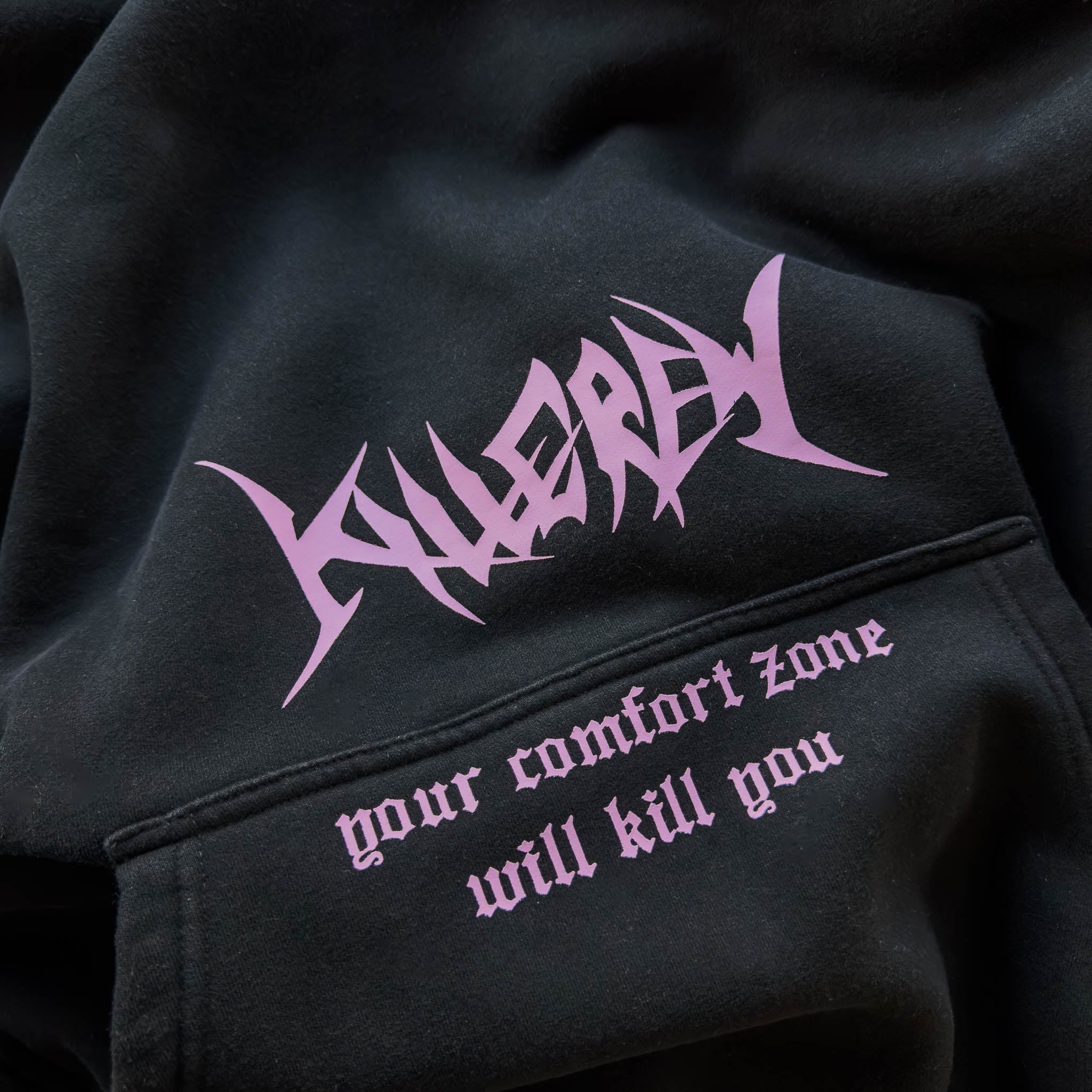 OVERSIZED LUX "COMFORT ZONE" HOODIE - BLACK / PINK