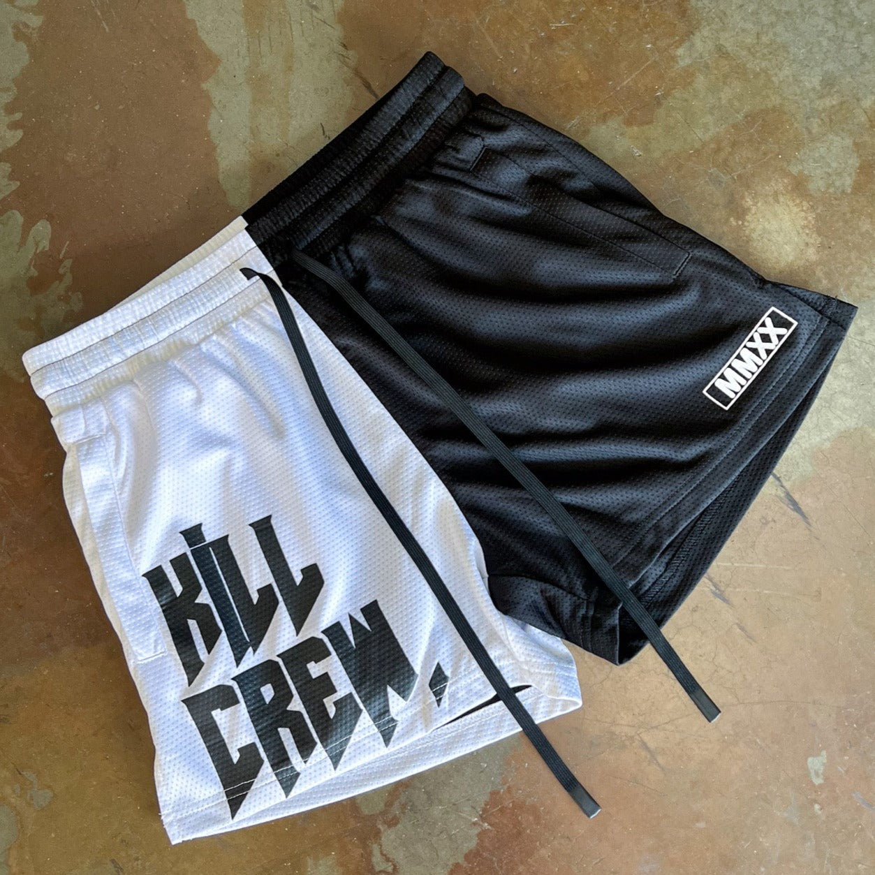 MUAY THAI SHORTS (MID THIGH CUT) 2 TONE - BLACK / WHITE