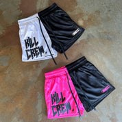 MUAY THAI SHORTS (MID THIGH CUT) 2 TONE - BLACK / PINK