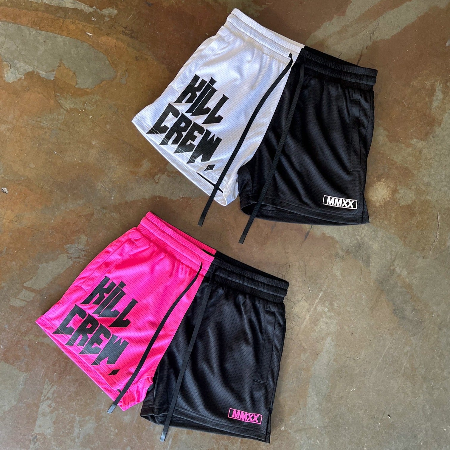 MUAY THAI SHORTS (MID THIGH CUT) 2 TONE - BLACK / WHITE