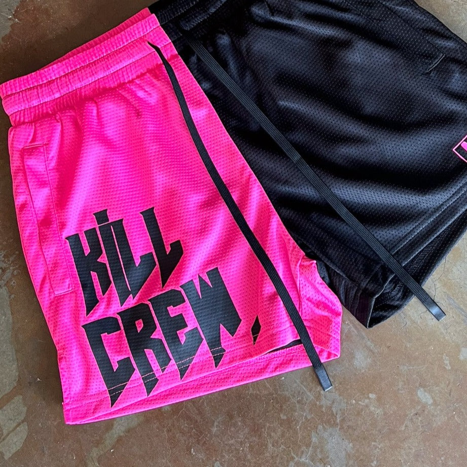 MUAY THAI SHORTS (MID THIGH CUT) 2 TONE - BLACK / PINK