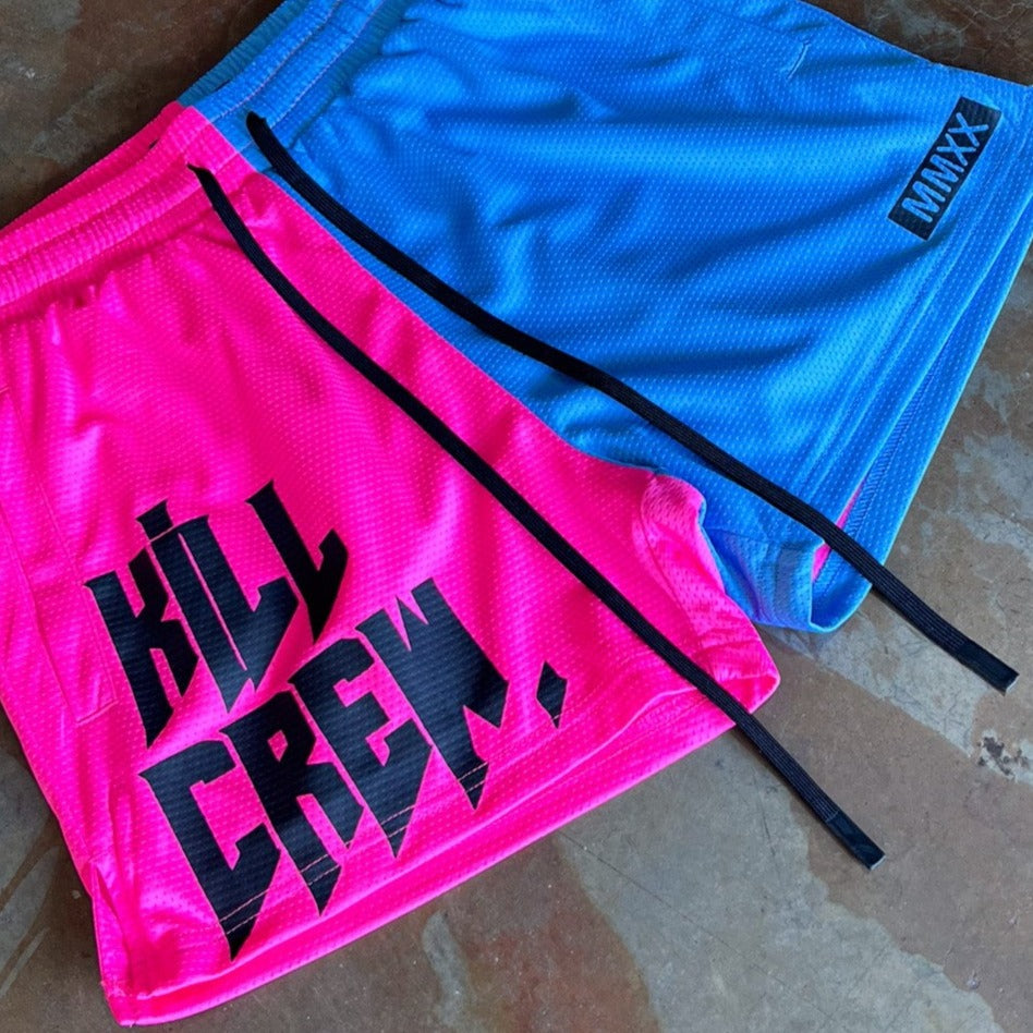 MUAY THAI SHORTS (MID THIGH CUT) 2 TONE - PINK / BLUE