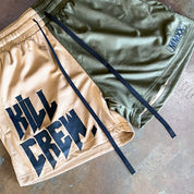 MUAY THAI SHORTS (MID THIGH CUT) 2 TONE - SAND / OLIVE