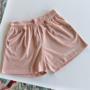 VENTED MESH SCRIPT SHORTS - ROSE / WHITE