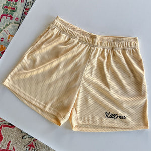 VENTED MESH SCRIPT SHORTS - CREAM / BLACK