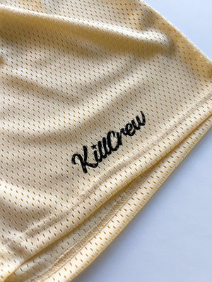 VENTED MESH SCRIPT SHORTS - CREAM / BLACK