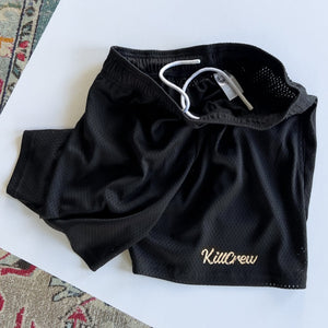 VENTED MESH SCRIPT SHORTS - BLACK / CREAM