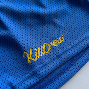 VENTED MESH SCRIPT SHORTS - BLUE / GOLD