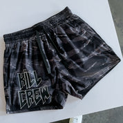 MUAY THAI SHORTS (MID THIGH CUT) - BLACK CAMO