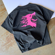 OVERSIZED WAR WOLF T-SHIRT - BLACK / PINK