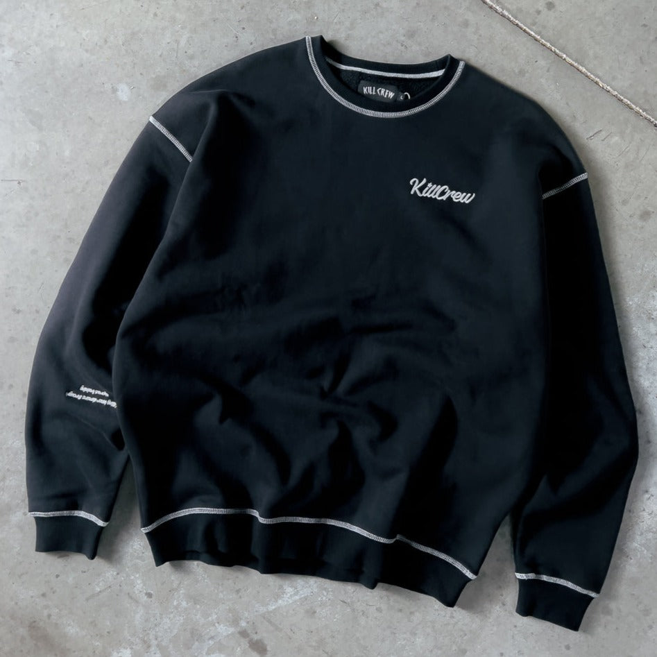 OVERSIZED LUX OUTSEAM CREW NECK - BLACK / WHITE