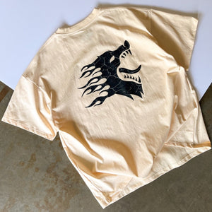 OVERSIZED WAR WOLF T-SHIRT - CREAM