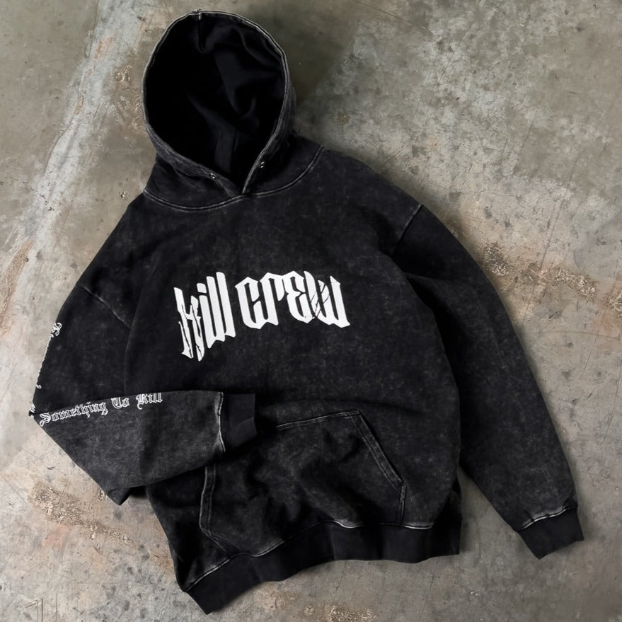 OVERSIZED LUX " LONE WOLF" HOODIE - BLACK / WHITE