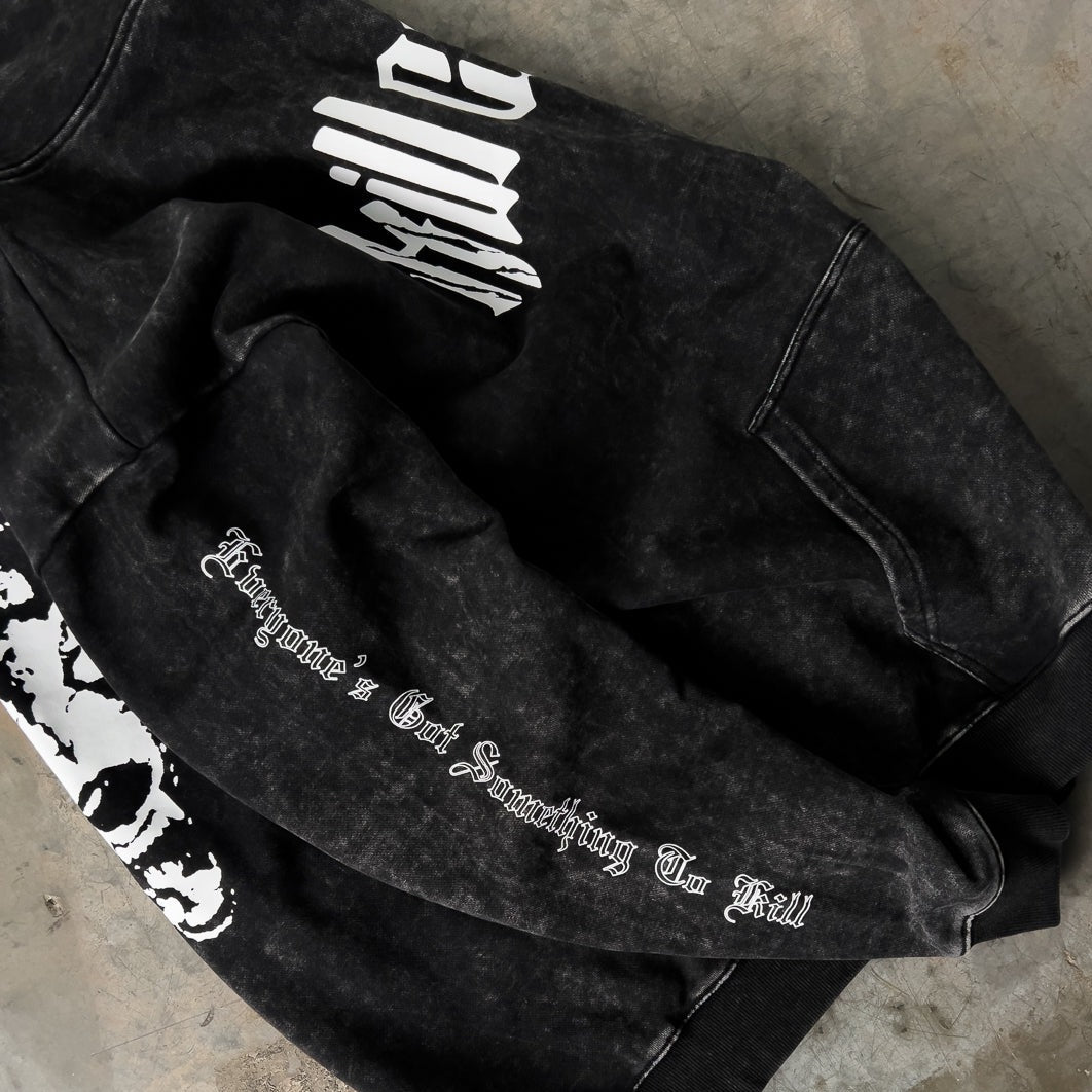 OVERSIZED LUX " LONE WOLF" HOODIE - BLACK / WHITE